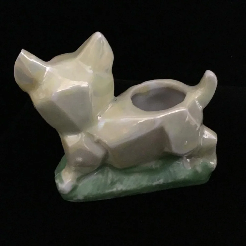 Vintage lusterware cubist Ceramic Cat Figurine Toothpick holder Japan